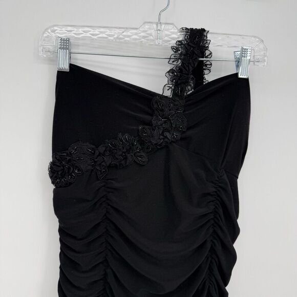Taboo 90s Y2k Black Ruched Lace One Shoulder Vintage Mini Formal Dress XL - Picture 2 of 13